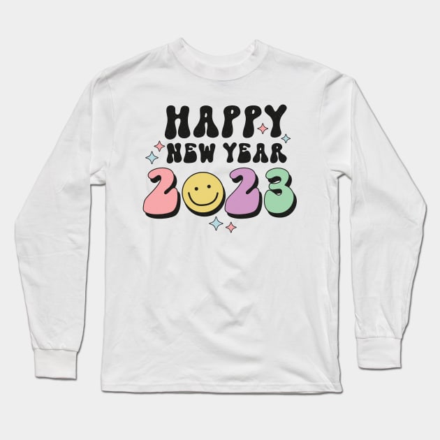 Groovy Happy New Year 2023 Long Sleeve T-Shirt by BadDesignCo